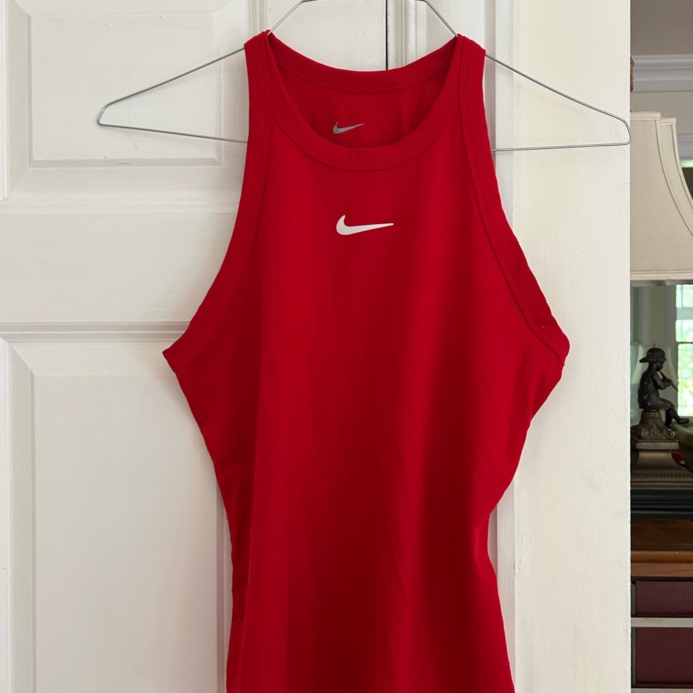 Nike Red Fitted Tank Top with White Logo